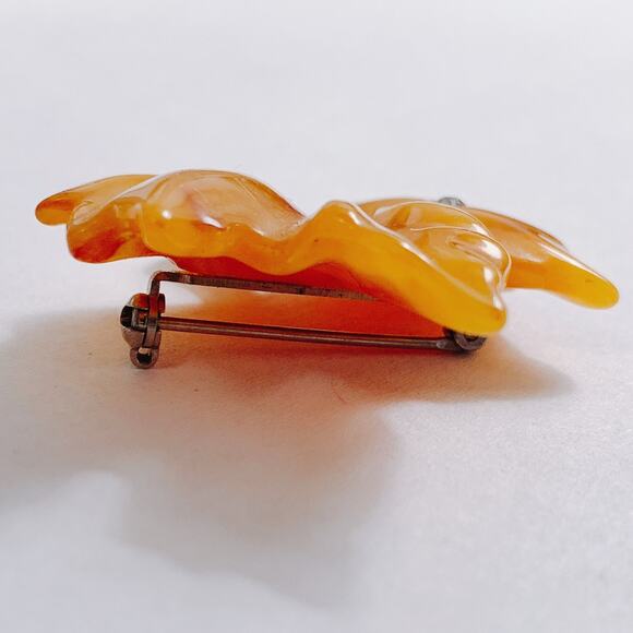 VTG Signed Avon Lucite Maple Leaf Brooch Amber Rhinestone Fall Autumn Jewelry - Picture 8 of 8